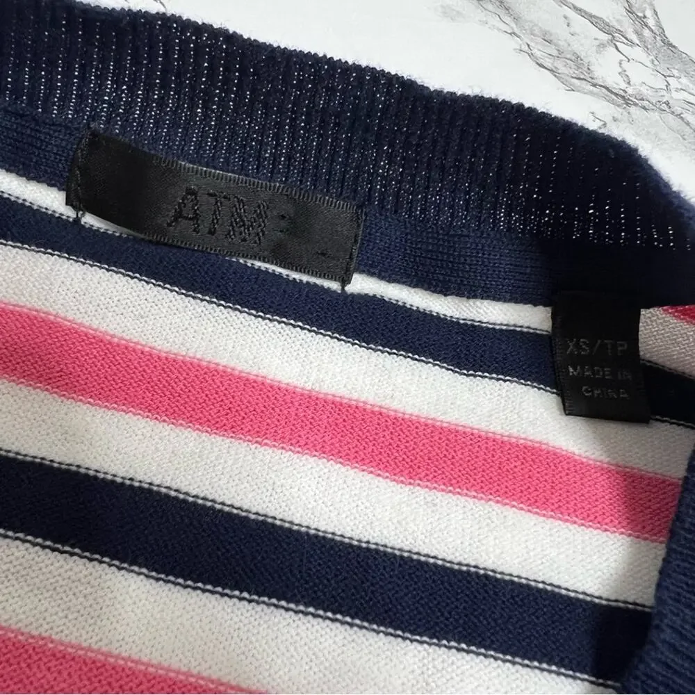 ATM Striped Long Sleeve Sweater Knit Top Cotton Pink Blue White Size XS - Picture 10 of 10